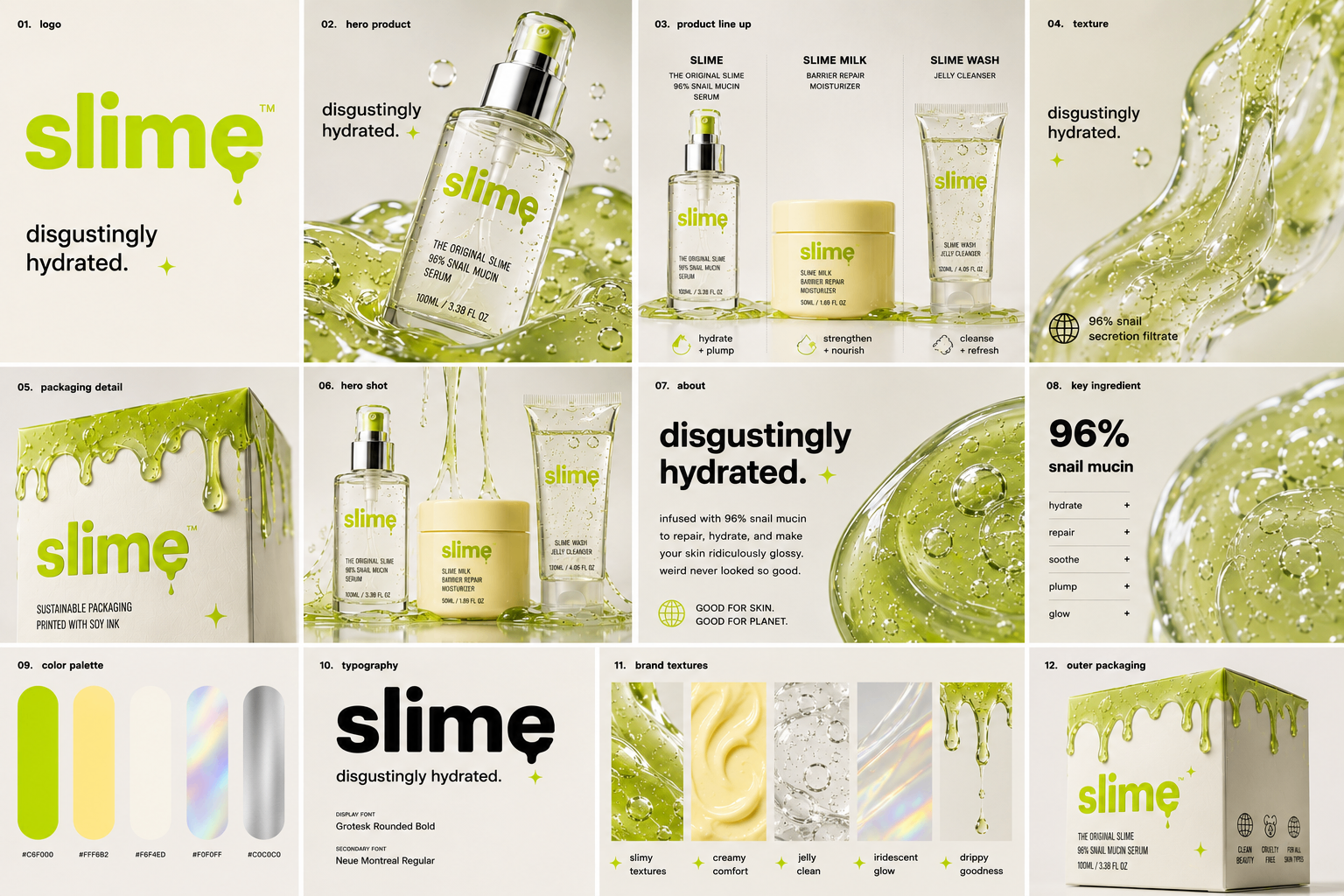 Slime acid green snail mucin skincare.